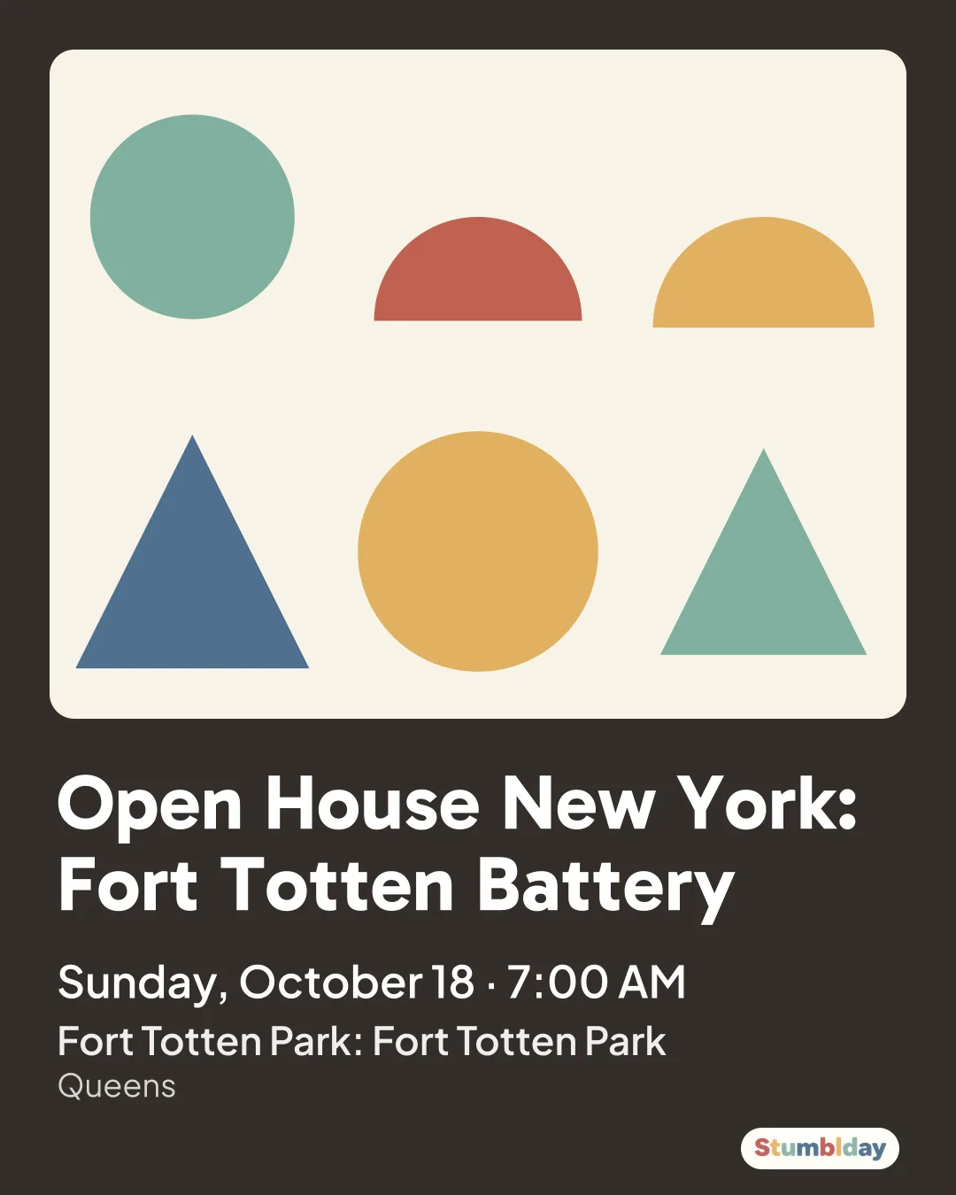 Flyer for Open House New York: Fort Totten Battery: Sunday, October 18 · 7:00 AM at Fort Totten Park: Fort Totten Park
