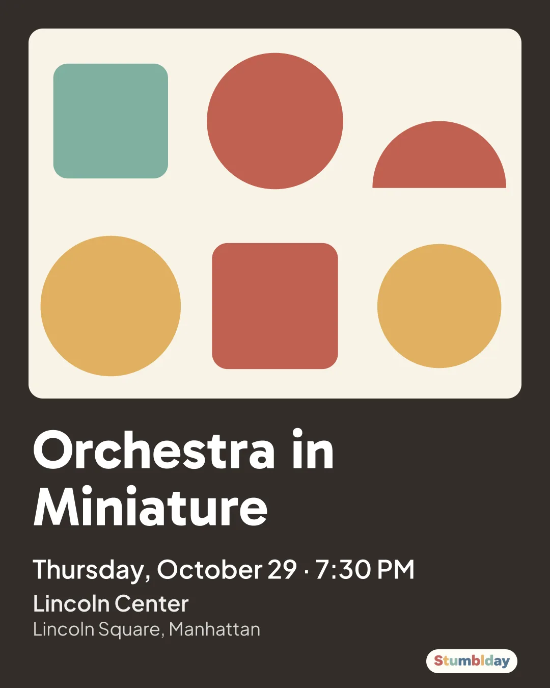 Flyer for Orchestra in Miniature: Thursday, October 29 · 7:30 PM at Lincoln Center