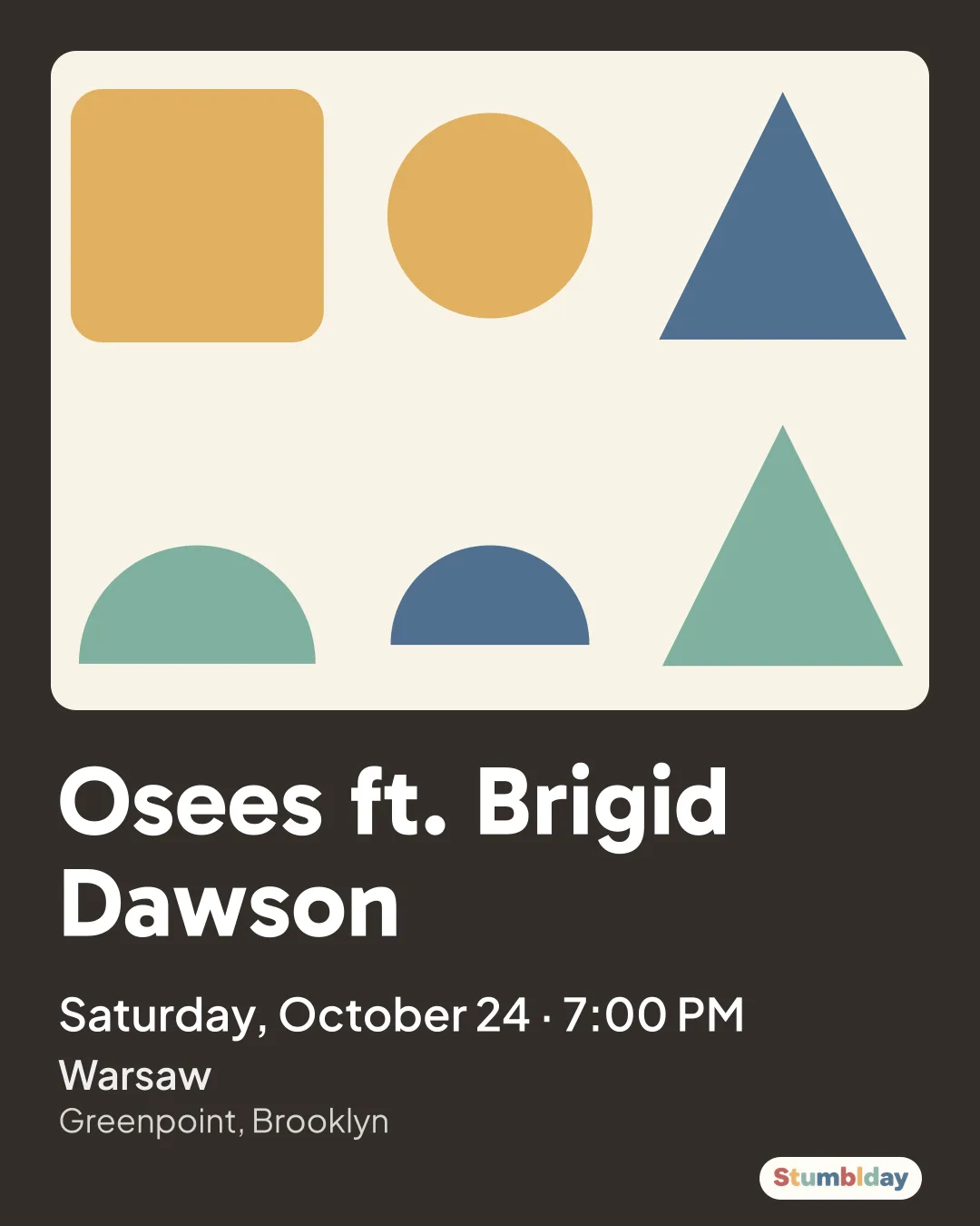 Flyer for Osees ft. Brigid Dawson: Saturday, October 24 · 7:00 PM at Warsaw
