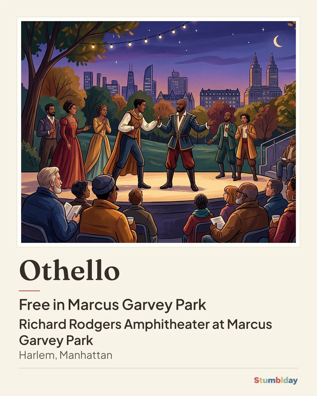 Flyer for Othello: Free in Marcus Garvey Park at Richard Rodgers Amphitheater at Marcus Garvey Park