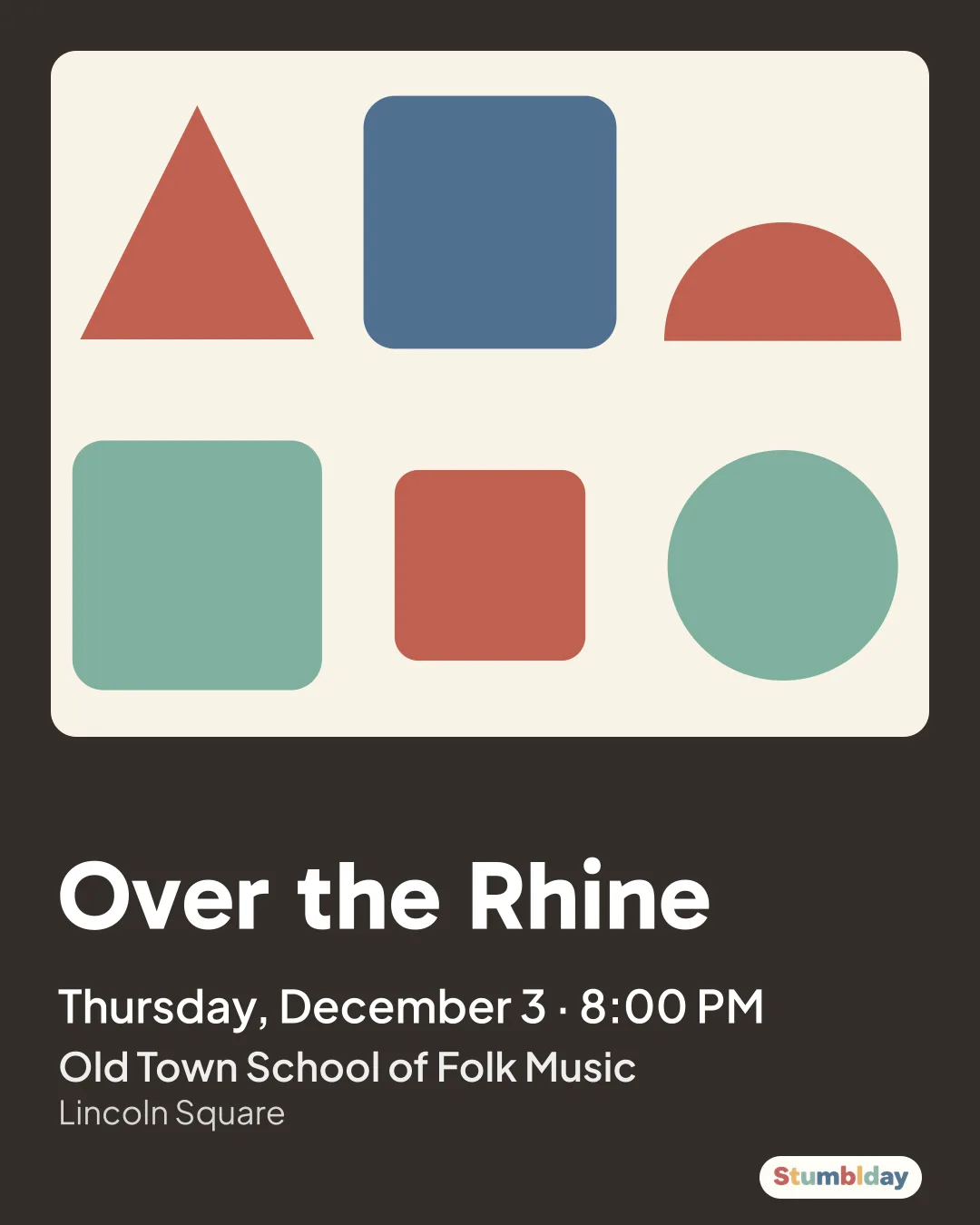 Flyer for Over the Rhine: Thursday, December 3 · 8:00 PM at Old Town School of Folk Music