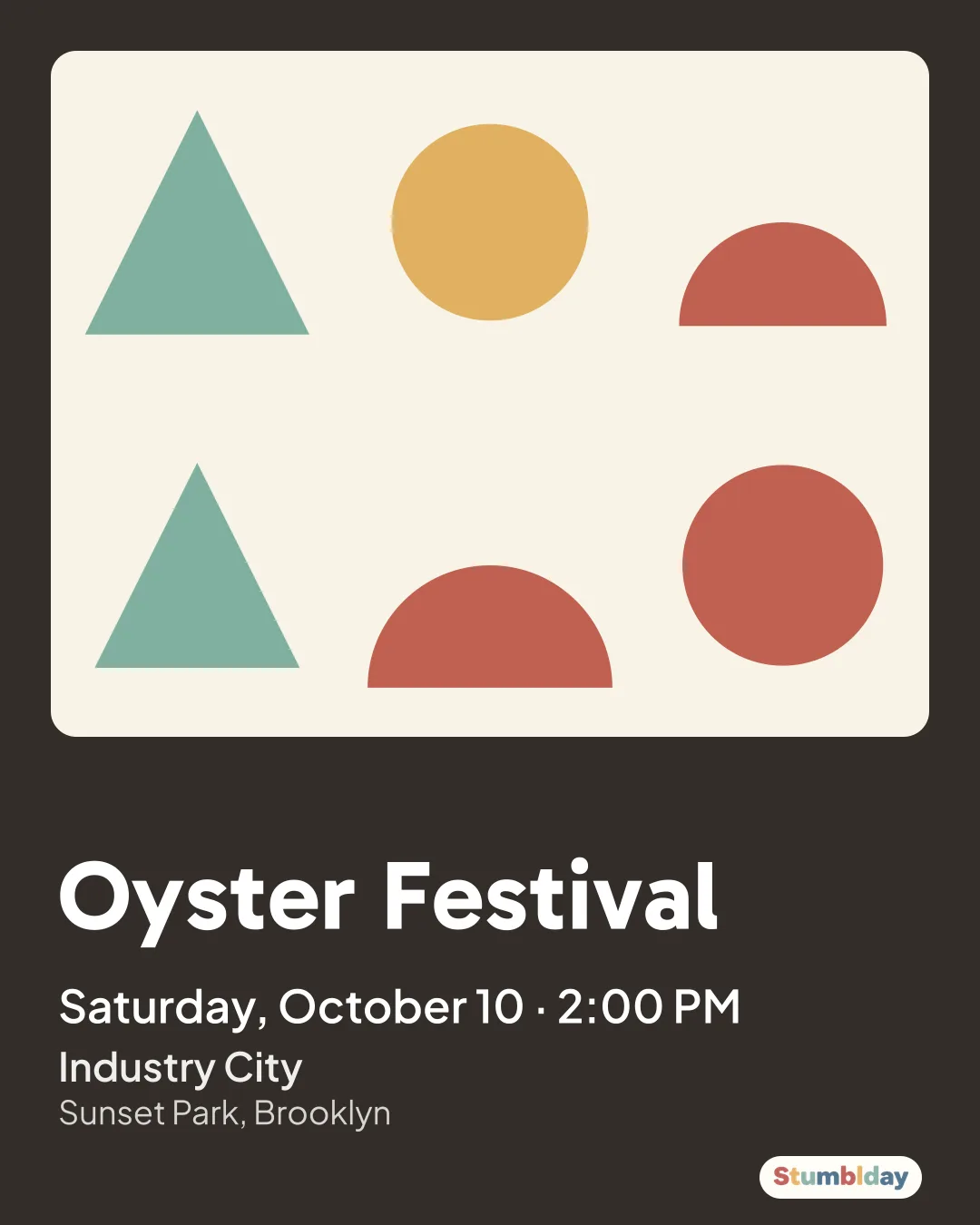 Flyer for Oyster Festival: Saturday, October 10 · 2:00 PM at Industry City