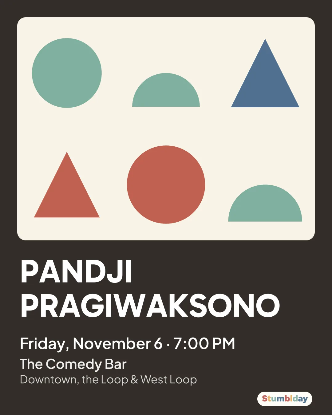 Flyer for PANDJI PRAGIWAKSONO: Friday, November 6 · 7:00 PM at The Comedy Bar