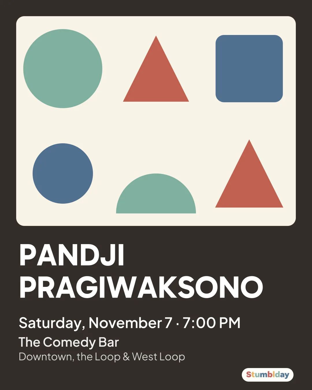 Flyer for PANDJI PRAGIWAKSONO: Saturday, November 7 · 7:00 PM at The Comedy Bar