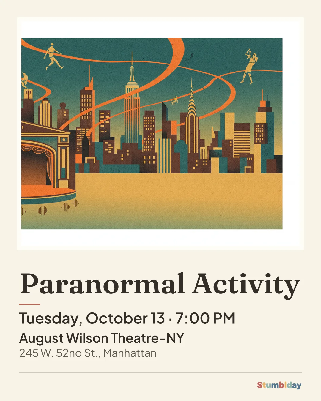 Flyer for Paranormal Activity: Tuesday, October 13 · 7:00 PM at August Wilson Theatre-NY