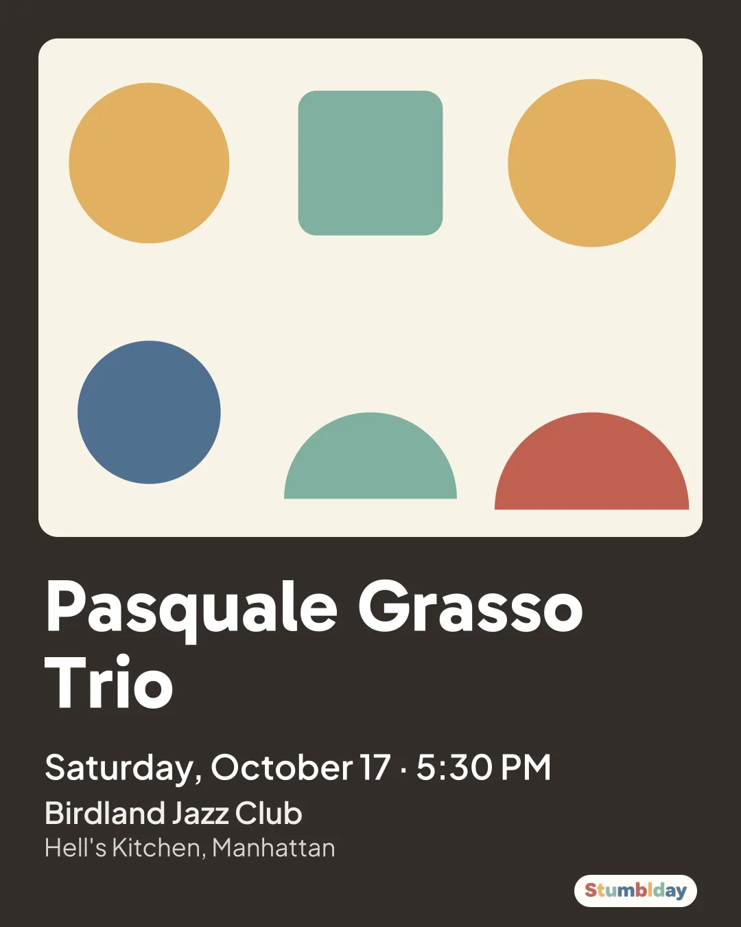Flyer for Pasquale Grasso Trio: Saturday, October 17 · 5:30 PM at Birdland Jazz Club