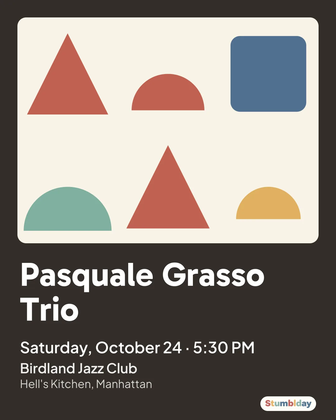 Flyer for Pasquale Grasso Trio: Saturday, October 24 · 5:30 PM at Birdland Jazz Club