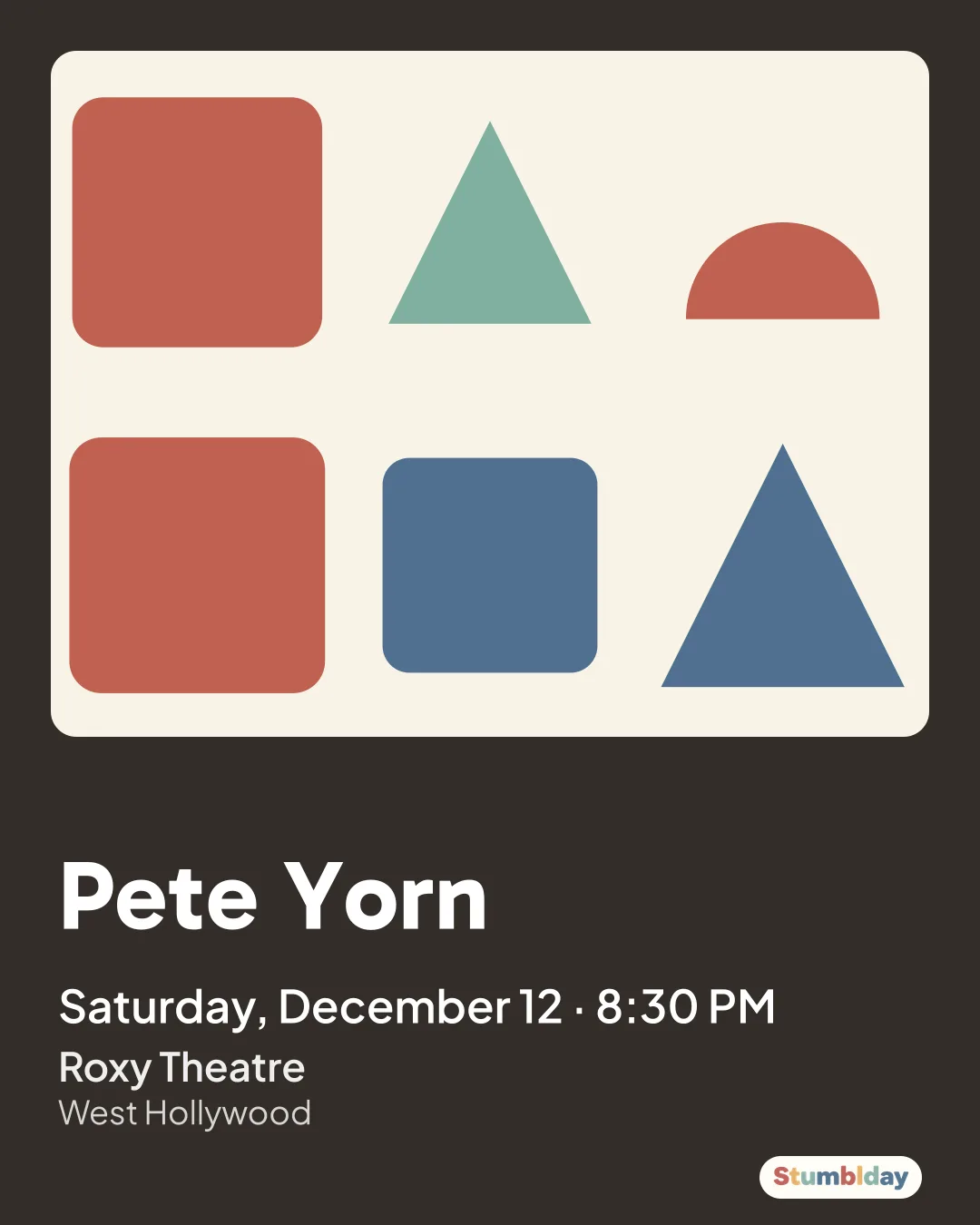 Flyer for Pete Yorn: Saturday, December 12 · 8:30 PM at Roxy Theatre