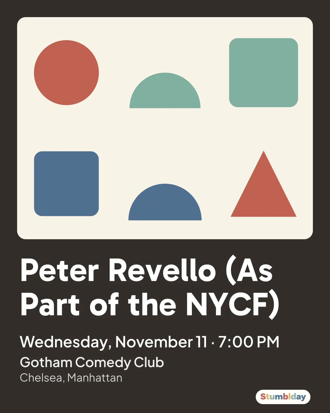 Flyer for Peter Revello (As Part of the NYCF): Wednesday, November 11 · 7:00 PM at Gotham Comedy Club