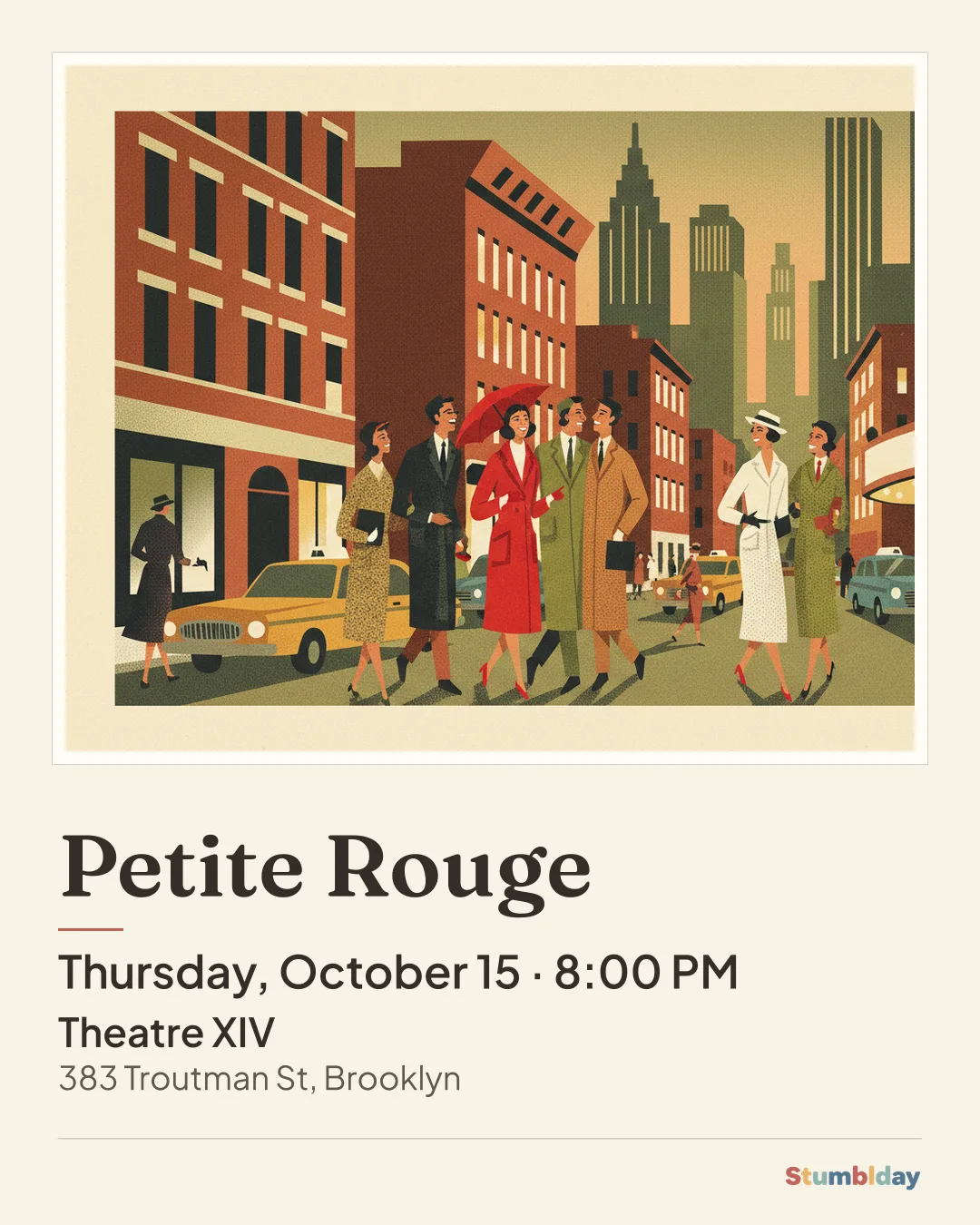 Flyer for Petite Rouge: Thursday, October 15 · 8:00 PM at Theatre XIV