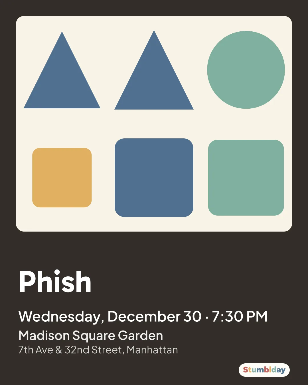 Flyer for Phish: Wednesday, December 30 · 7:30 PM at Madison Square Garden