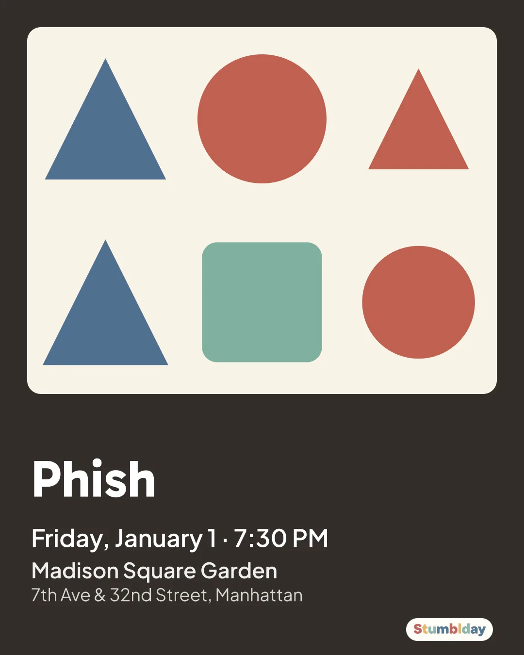 Flyer for Phish: Friday, January 1 · 7:30 PM at Madison Square Garden