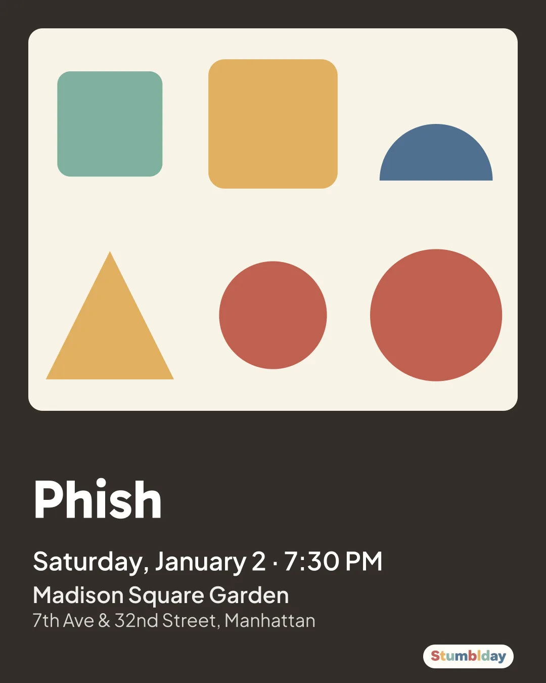 Flyer for Phish: Saturday, January 2 · 7:30 PM at Madison Square Garden