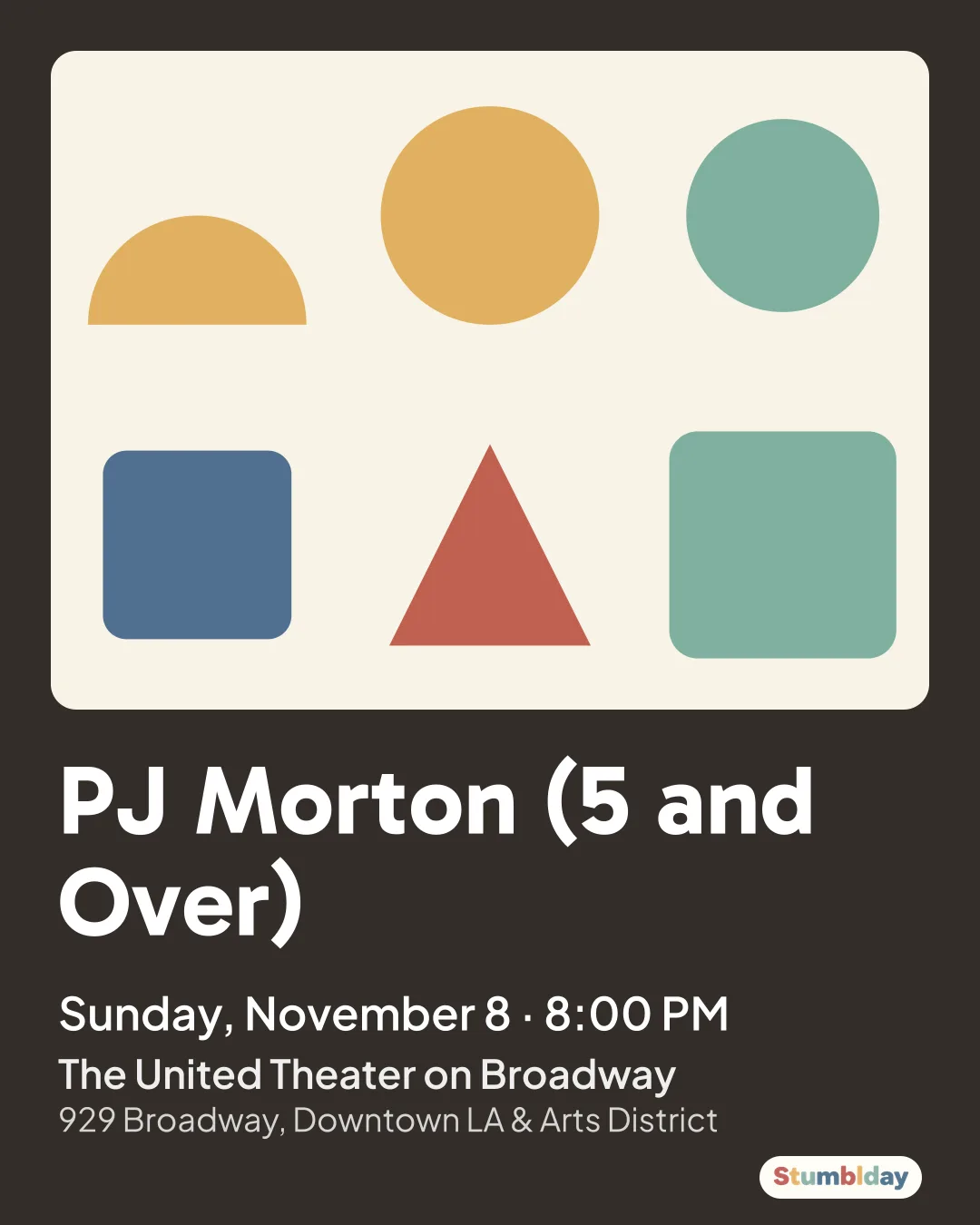 Flyer for PJ Morton (5 and Over): Sunday, November 8 · 8:00 PM at The United Theater on Broadway