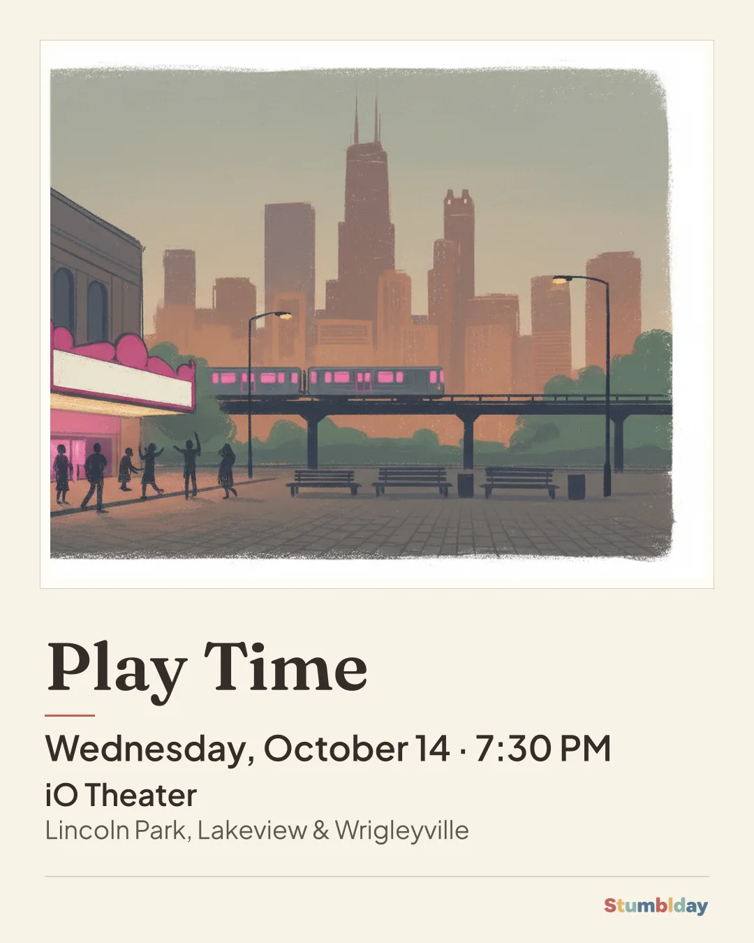 Flyer for Play Time: Wednesday, October 14 · 7:30 PM at iO Theater