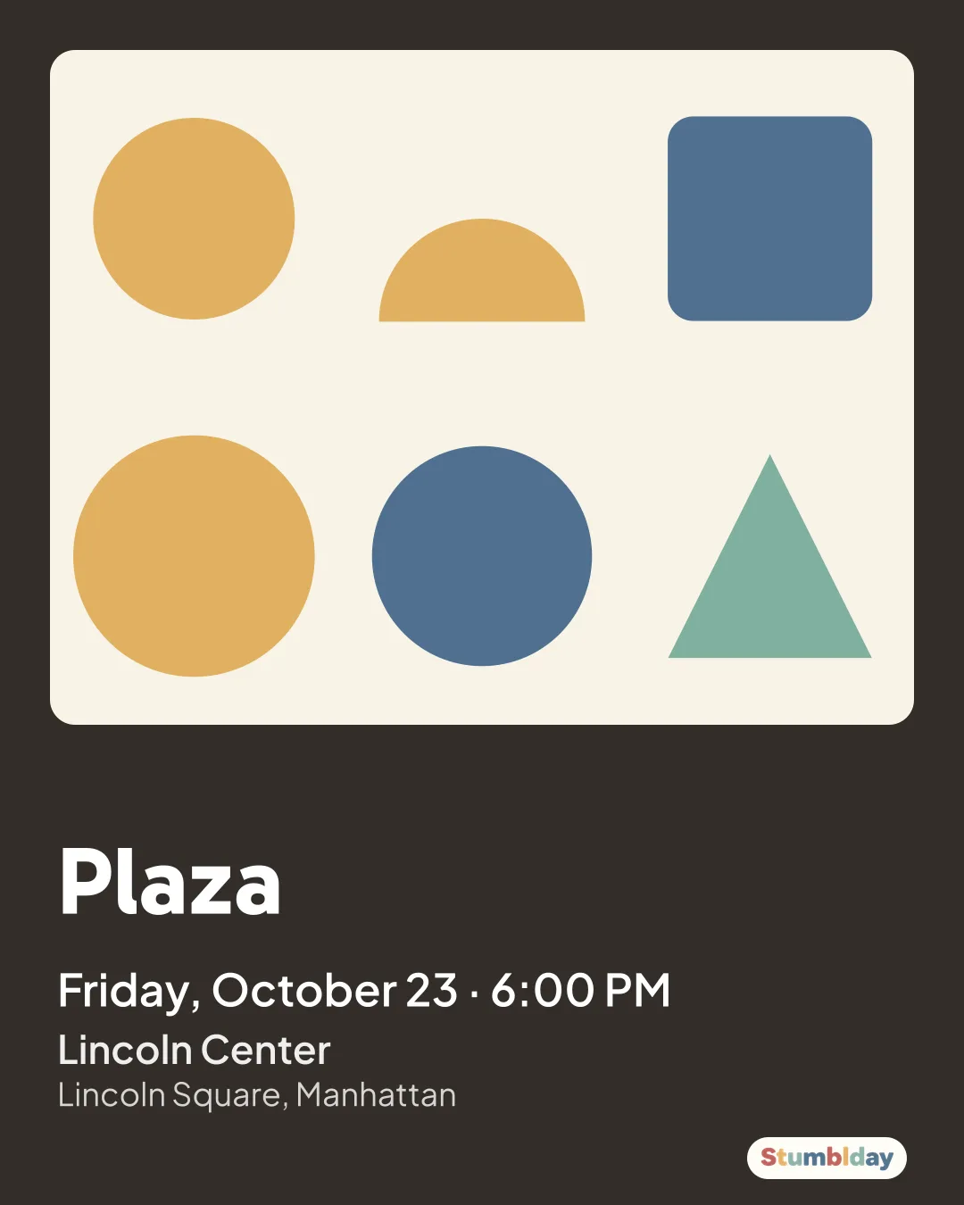 Flyer for Plaza: Friday, October 23 · 6:00 PM at Lincoln Center