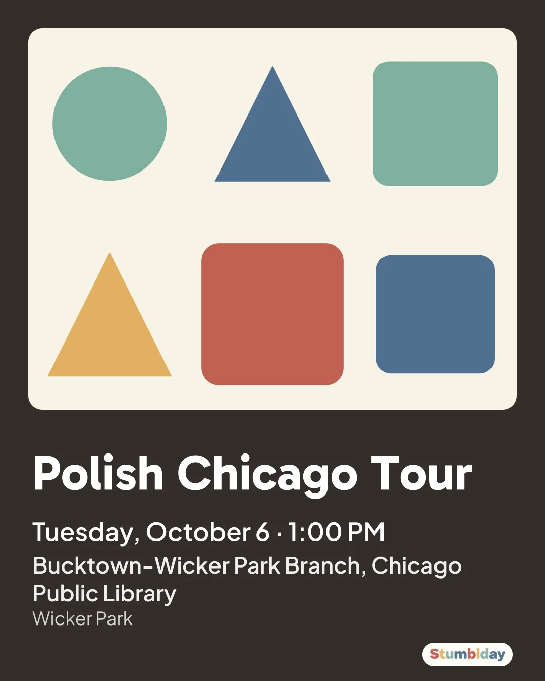 Flyer for Polish Chicago Tour: Tuesday, October 6 · 1:00 PM at Bucktown-Wicker Park Branch, Chicago Public Library