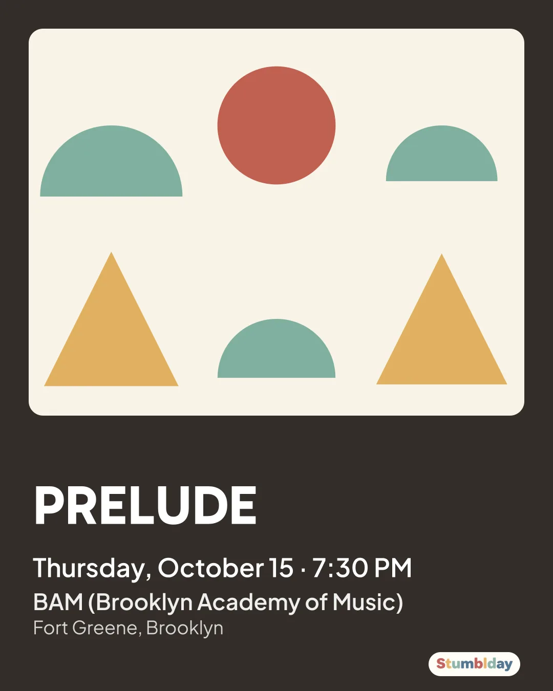 Flyer for PRELUDE: Thursday, October 15 · 7:30 PM at BAM (Brooklyn Academy of Music)
