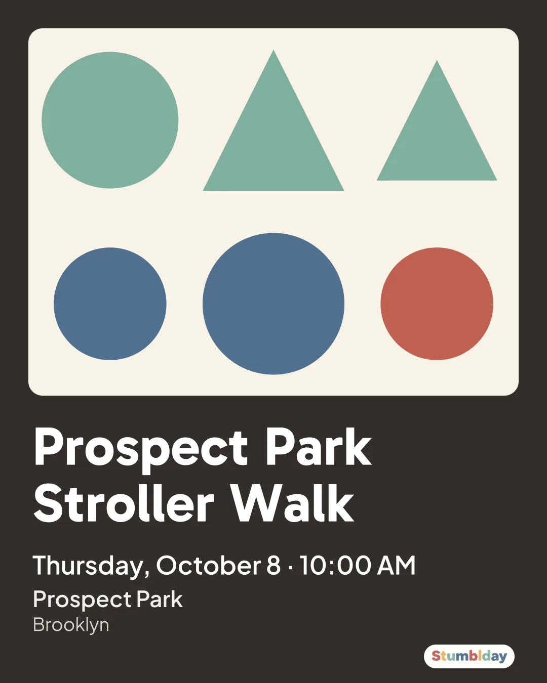 Flyer for Prospect Park Stroller Walk: Thursday, October 8 · 10:00 AM at Prospect Park