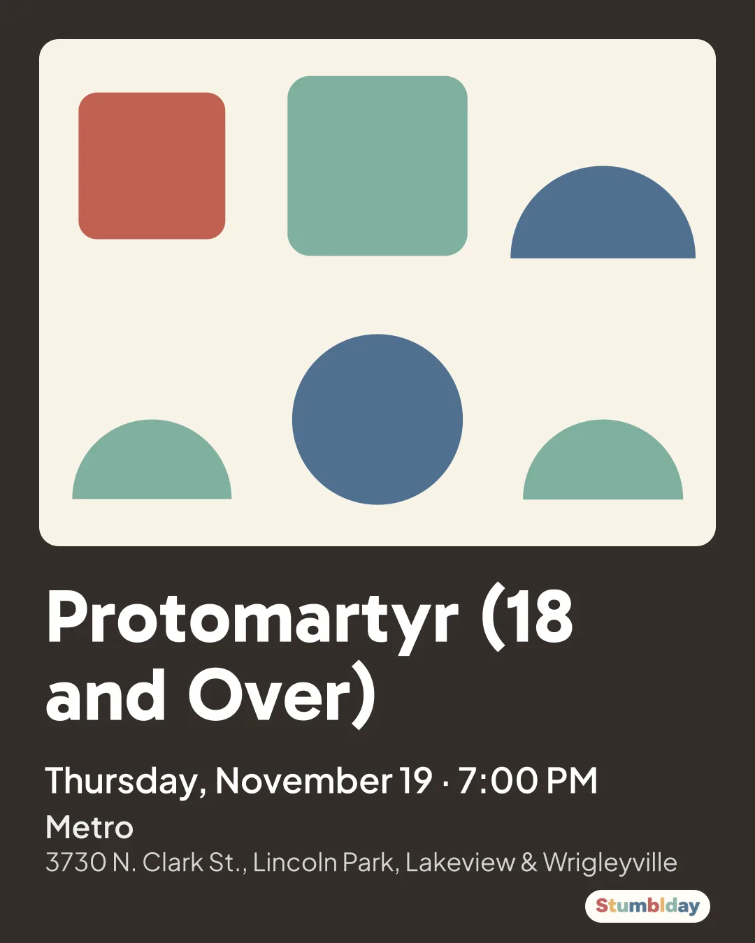 Flyer for Protomartyr (18 and Over): Thursday, November 19 · 7:00 PM at Metro
