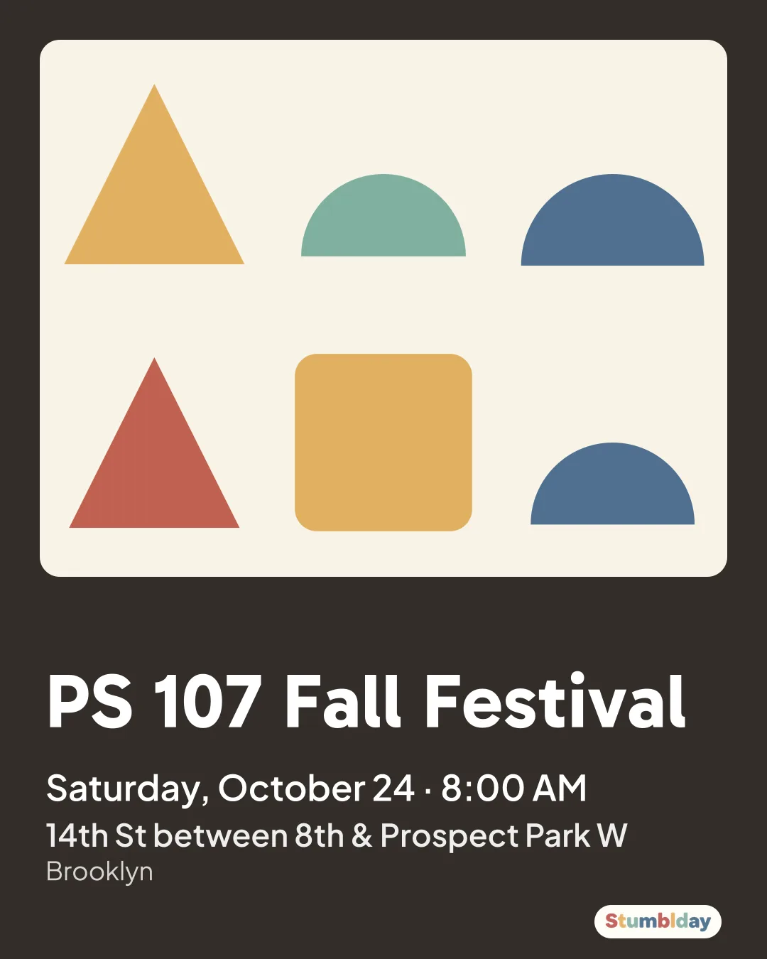 Flyer for PS 107 Fall Festival: Saturday, October 24 · 8:00 AM at 14th St between 8th & Prospect Park W