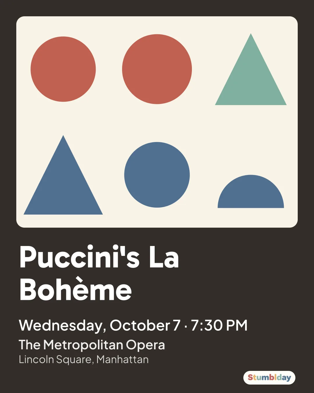 Flyer for Puccini's La Bohème: Wednesday, October 7 · 7:30 PM at The Metropolitan Opera