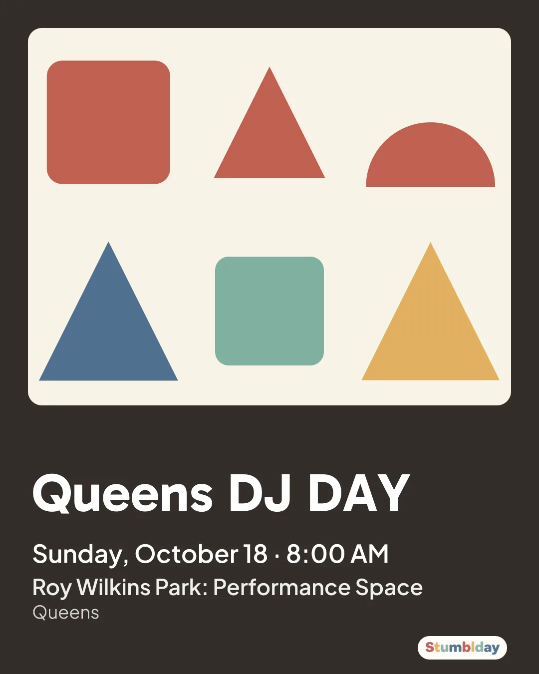 Flyer for Queens DJ DAY: Sunday, October 18 · 8:00 AM at Roy Wilkins Park: Performance Space