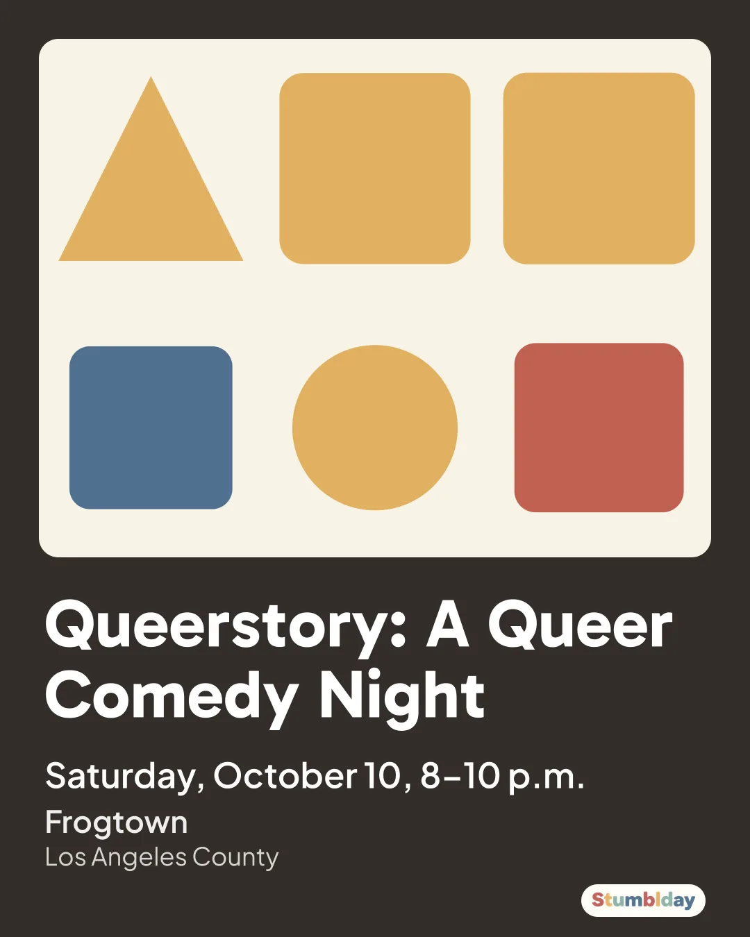 Flyer for Queerstory: A Queer Comedy Night: Saturday, October 10, 8–10 p.m. at Frogtown