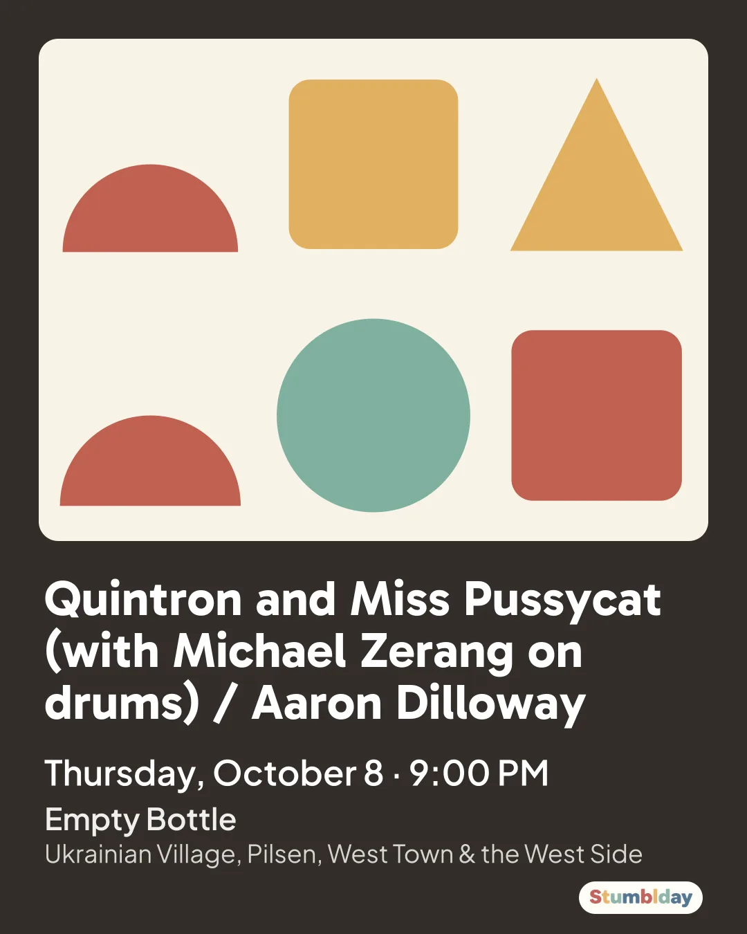 Flyer for Quintron and Miss Pussycat (with Michael Zerang on drums) / Aaron Dilloway: Thursday, October 8 · 9:00 PM at Empty Bottle