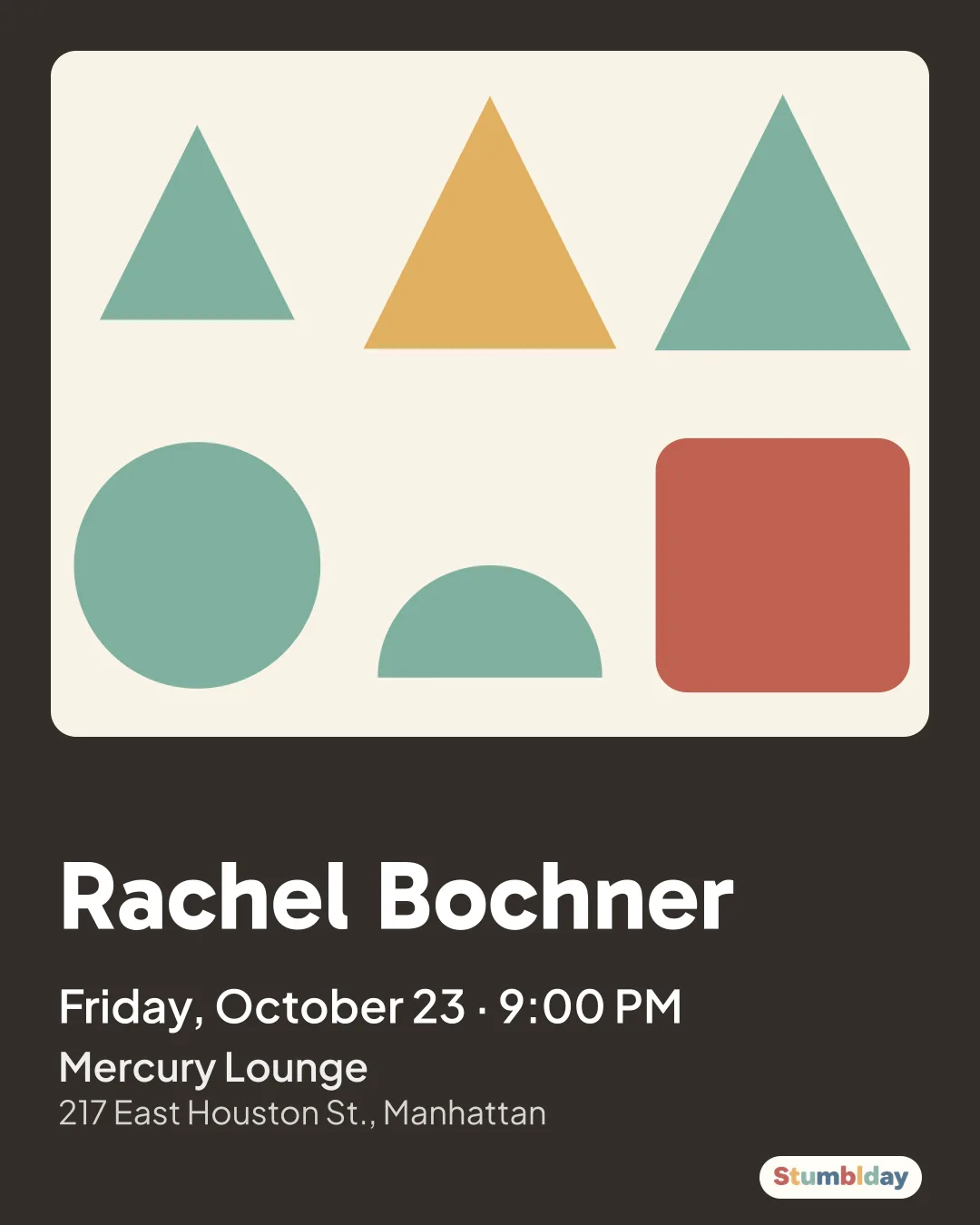 Flyer for Rachel Bochner: Friday, October 23 · 9:00 PM at Mercury Lounge