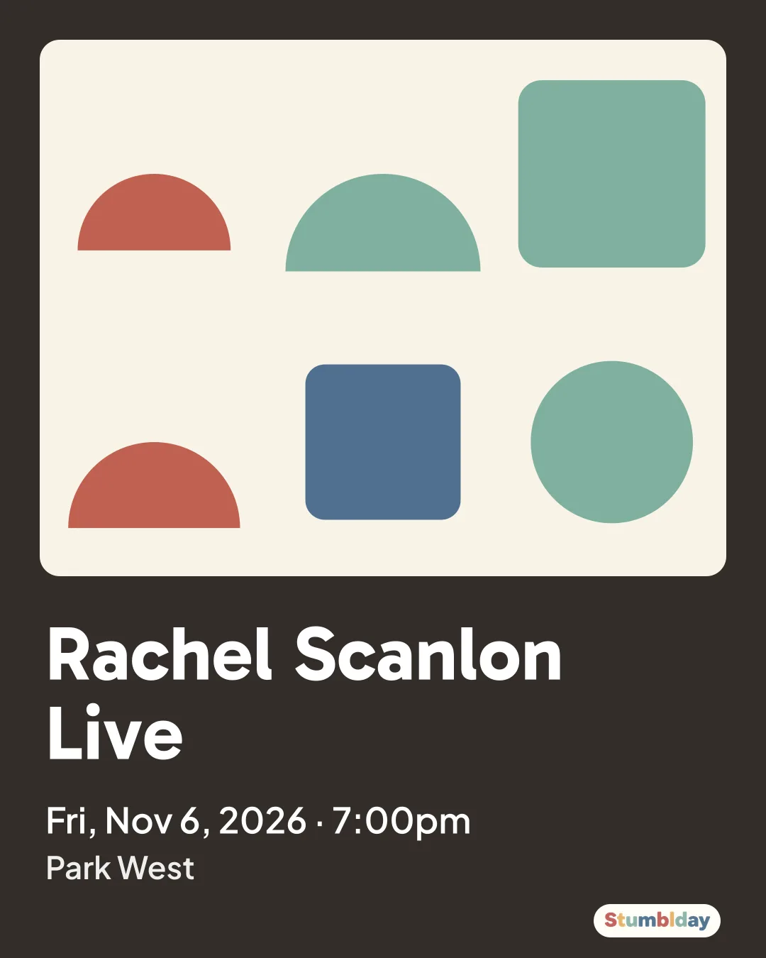 Flyer for Rachel Scanlon Live: Fri, Nov 6, 2026 · 7:00pm at Park West