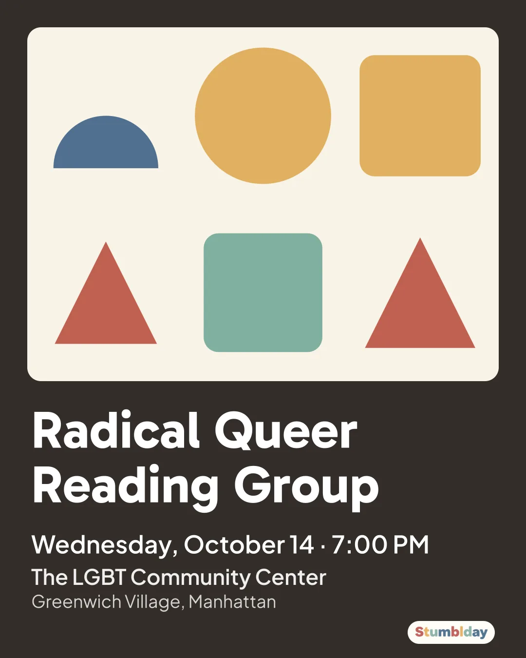 Flyer for Radical Queer Reading Group: Wednesday, October 14 · 7:00 PM at The LGBT Community Center