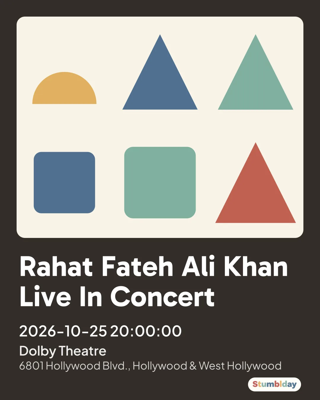 Flyer for Rahat Fateh Ali Khan Live In Concert: 2026-10-25 20:00:00 at Dolby Theatre