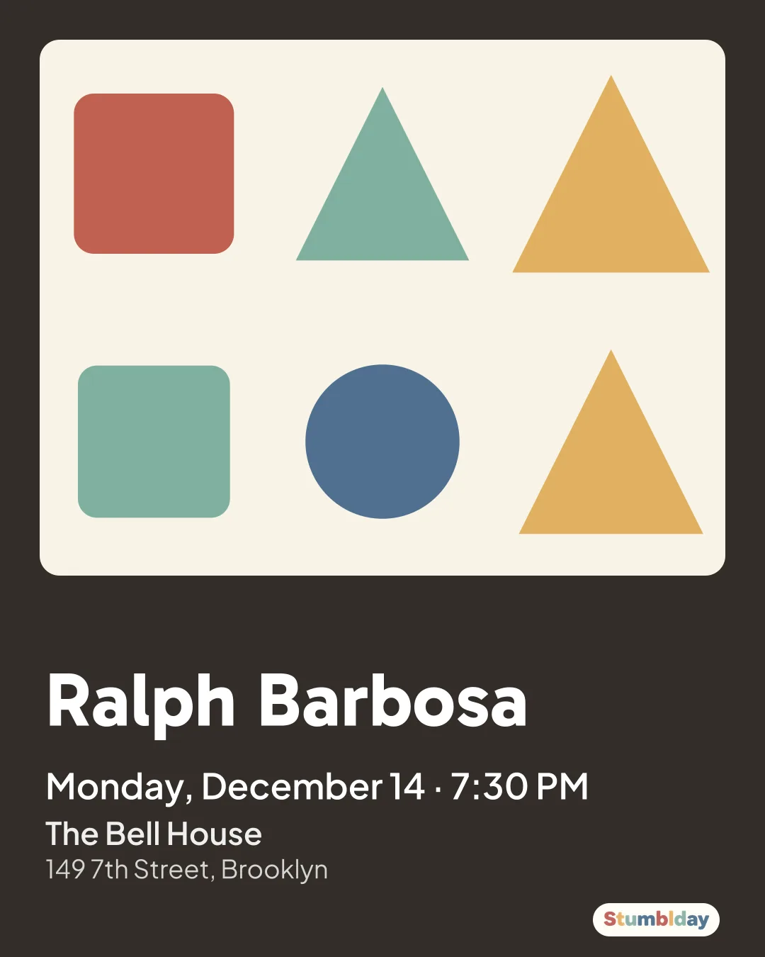 Flyer for Ralph Barbosa: Monday, December 14 · 7:30 PM at The Bell House