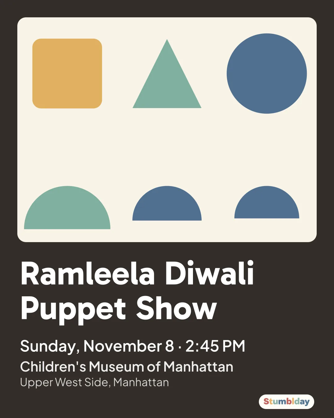 Flyer for Ramleela Diwali Puppet Show: Sunday, November 8 · 2:45 PM at Children's Museum of Manhattan