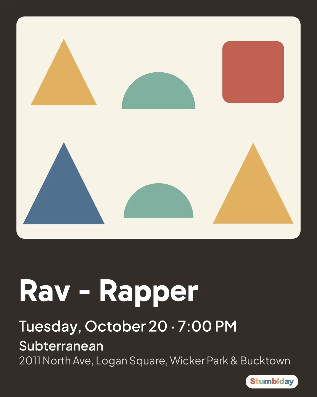 Flyer for Rav - Rapper: Tuesday, October 20 · 7:00 PM at Subterranean
