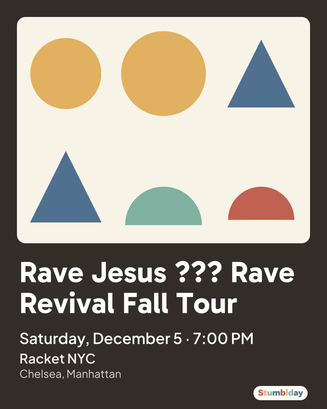 Flyer for Rave Jesus ??? Rave Revival Fall Tour: Saturday, December 5 · 7:00 PM at Racket NYC