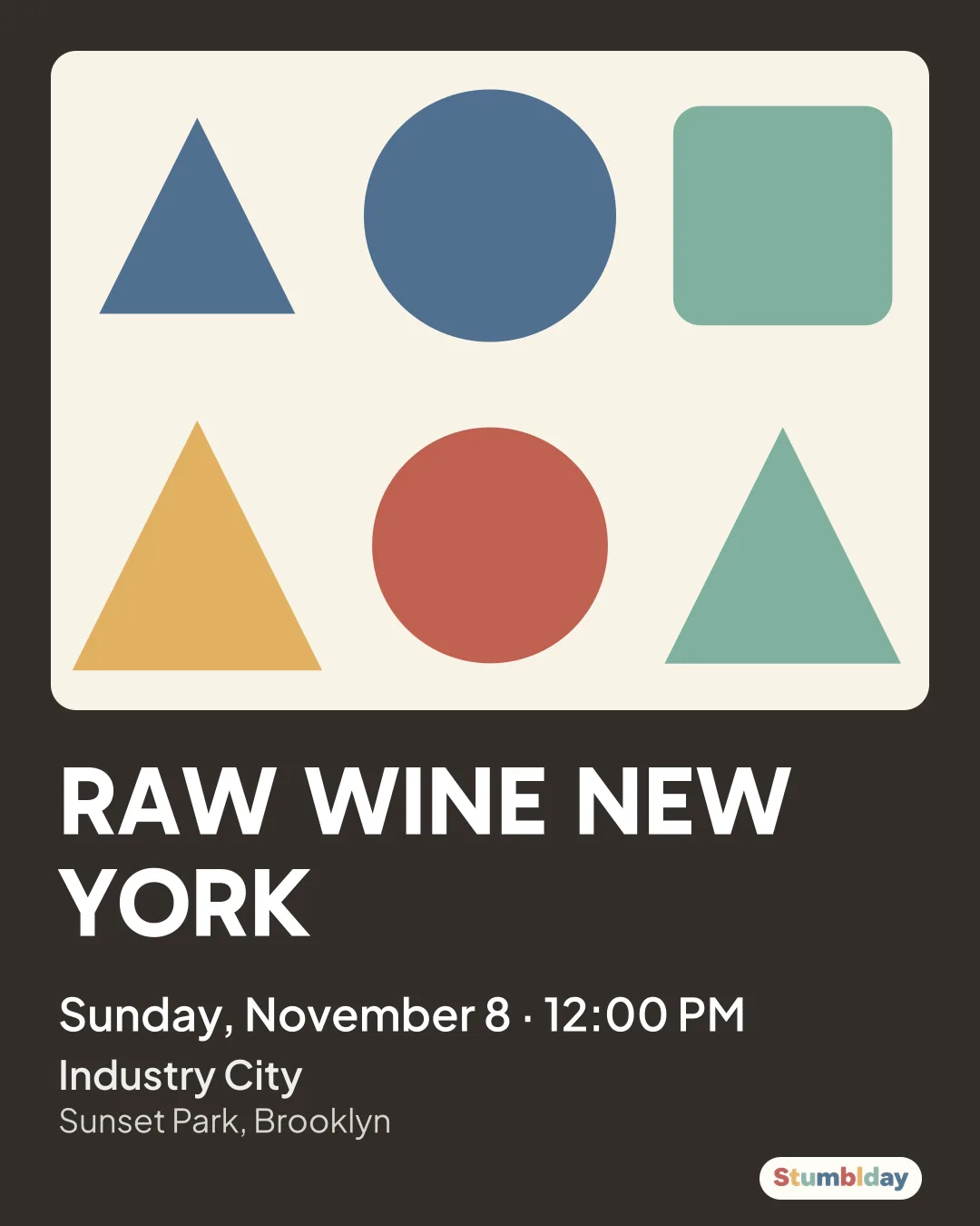 Flyer for RAW WINE NEW YORK: Sunday, November 8 · 12:00 PM at Industry City