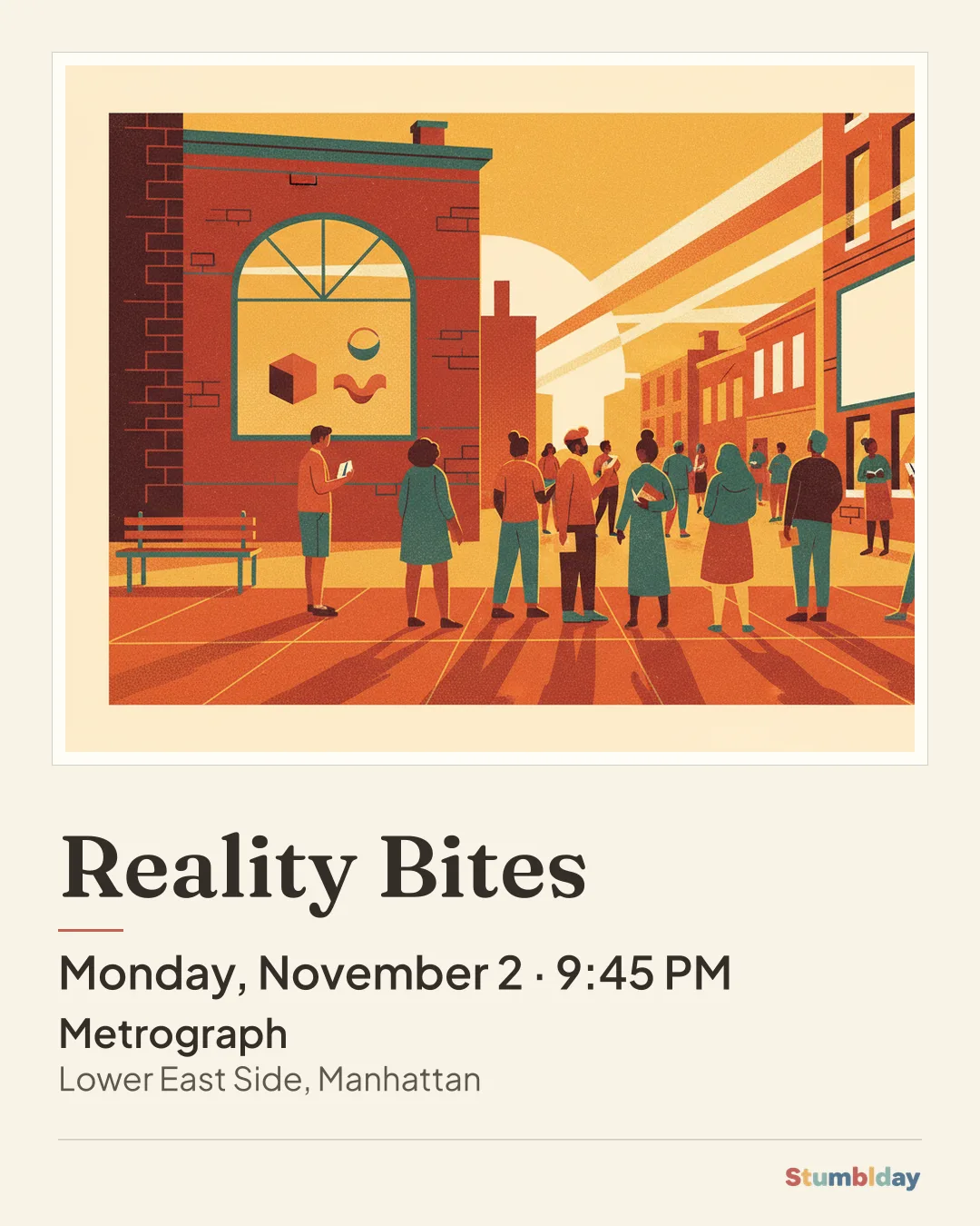 Flyer for Reality Bites: Monday, November 2 · 9:45 PM at Metrograph