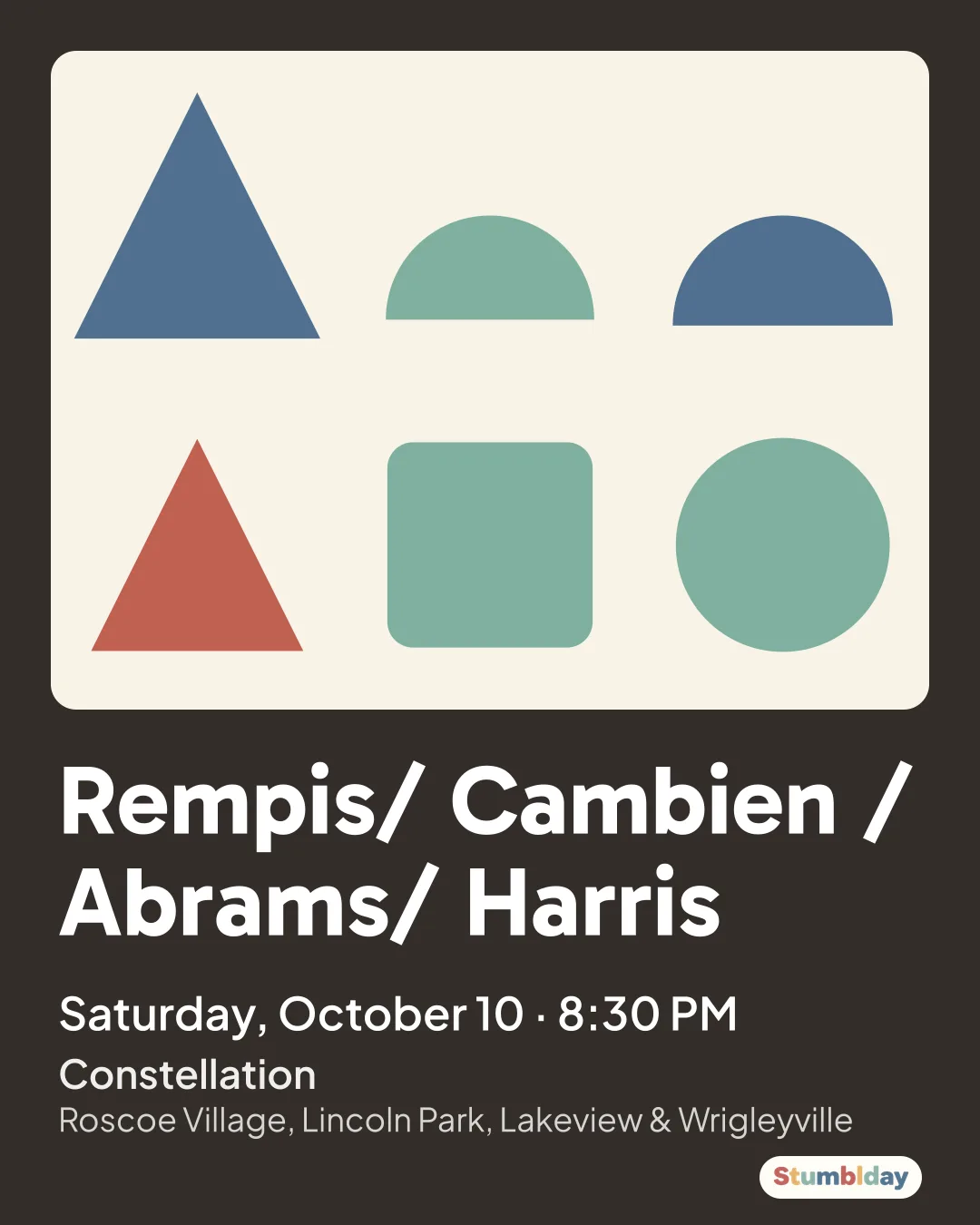 Flyer for Rempis/ Cambien / Abrams/ Harris: Saturday, October 10 · 8:30 PM at Constellation
