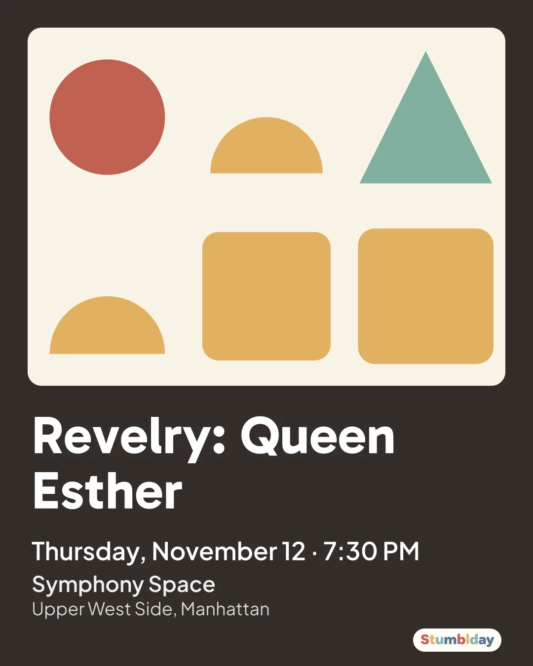 Flyer for Revelry: Queen Esther: Thursday, November 12 · 7:30 PM at Symphony Space