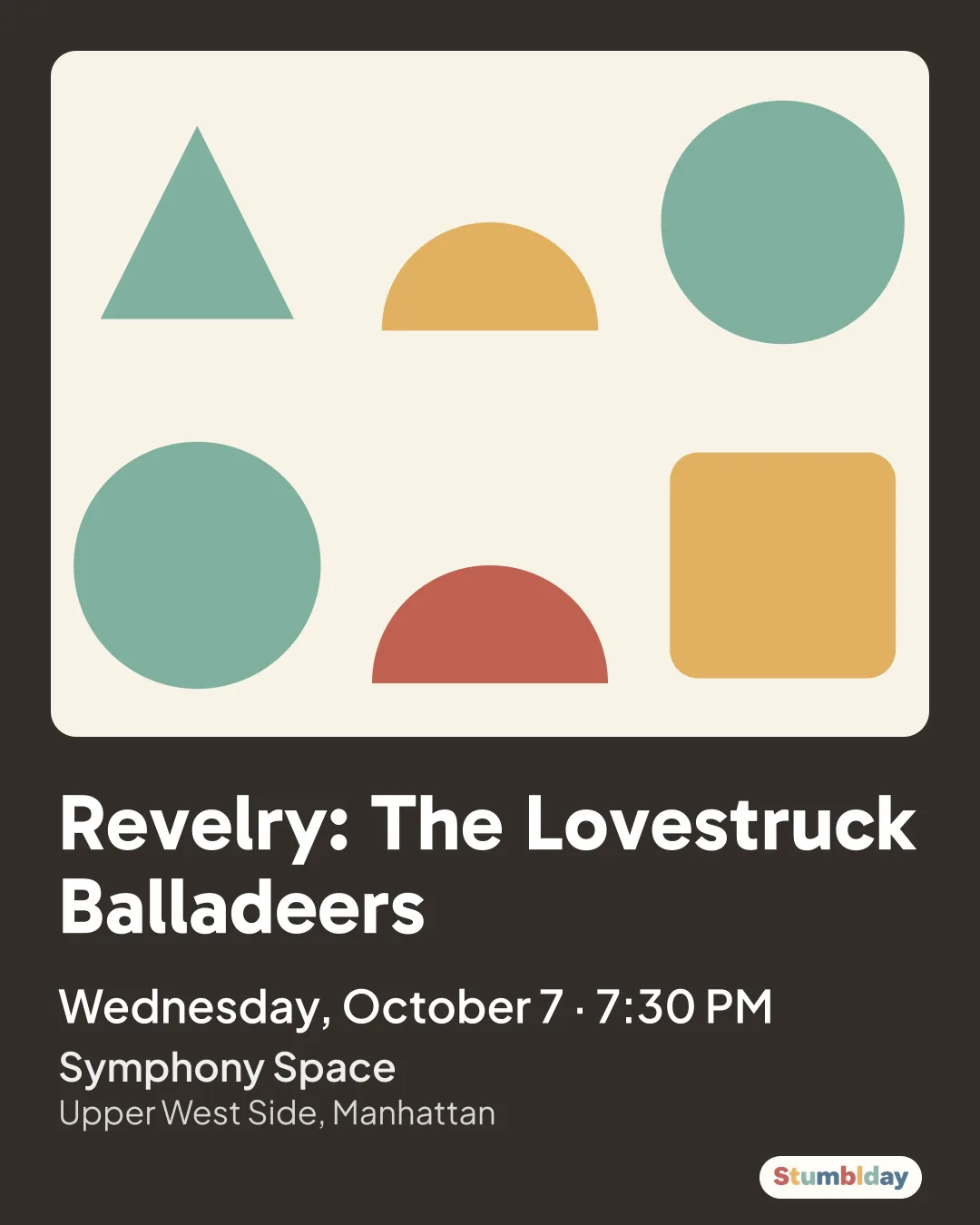 Flyer for Revelry: The Lovestruck Balladeers: Wednesday, October 7 · 7:30 PM at Symphony Space