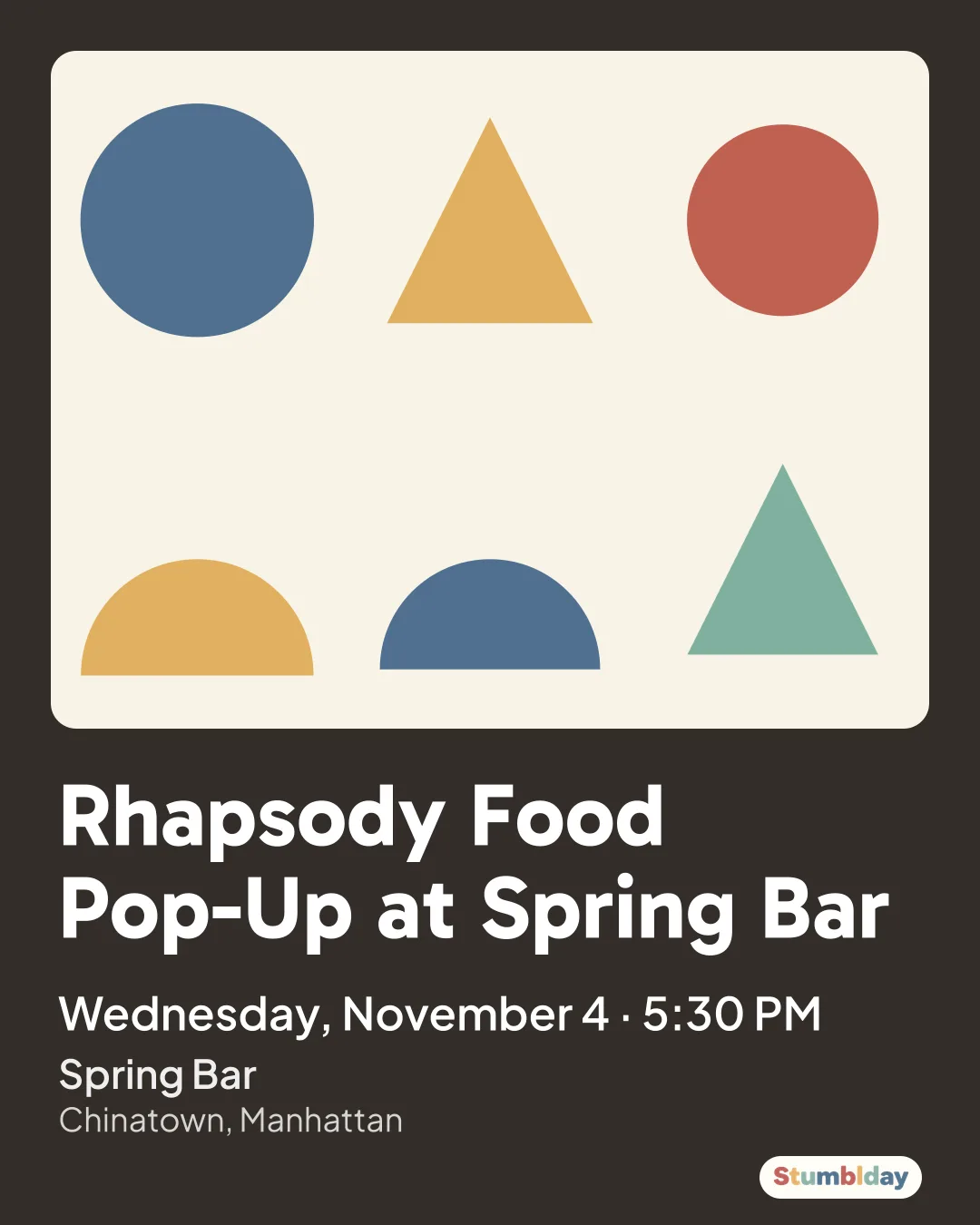 Flyer for Rhapsody Food Pop-Up at Spring Bar: Wednesday, November 4 · 5:30 PM at Spring Bar