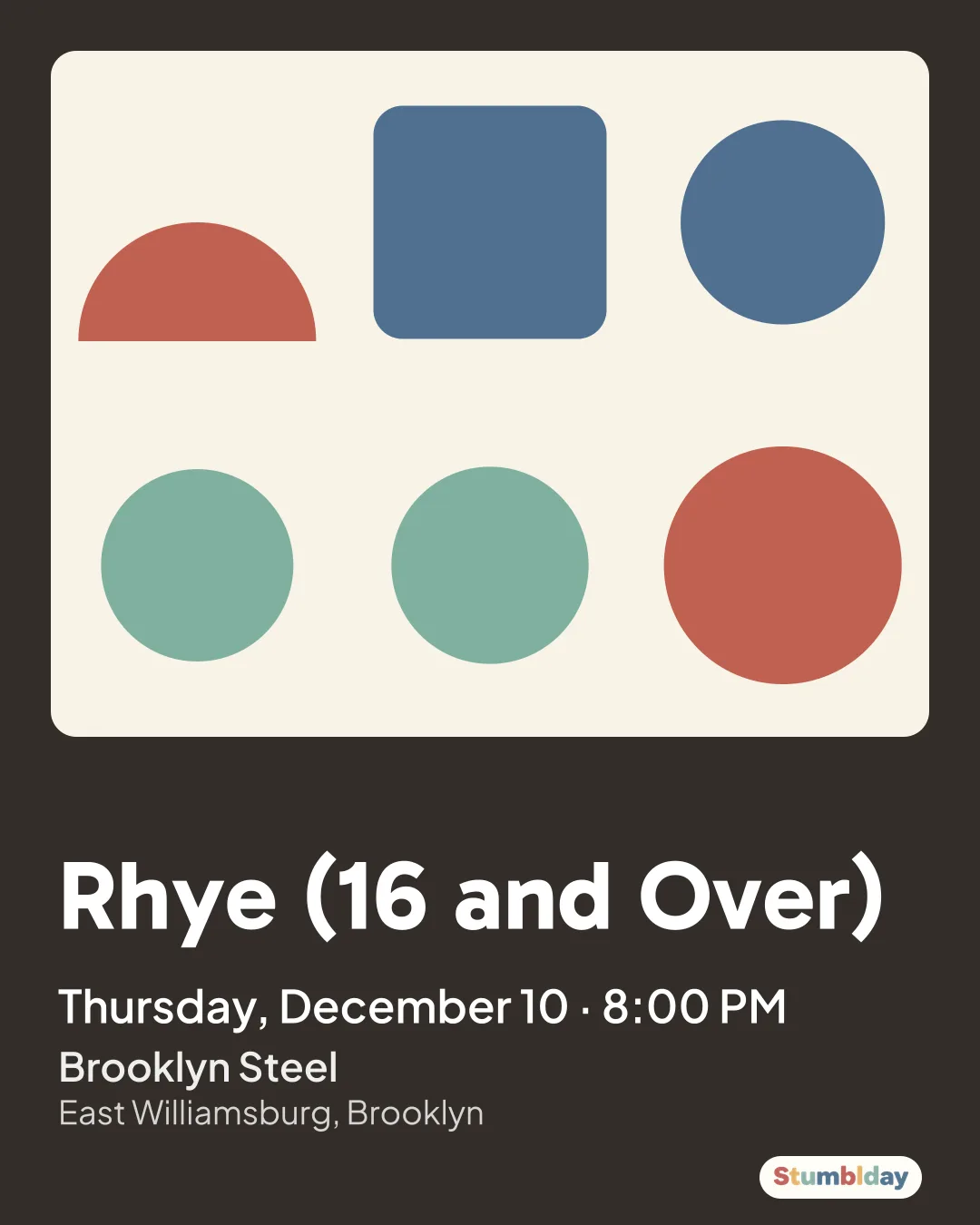 Flyer for Rhye (16 and Over): Thursday, December 10 · 8:00 PM at Brooklyn Steel