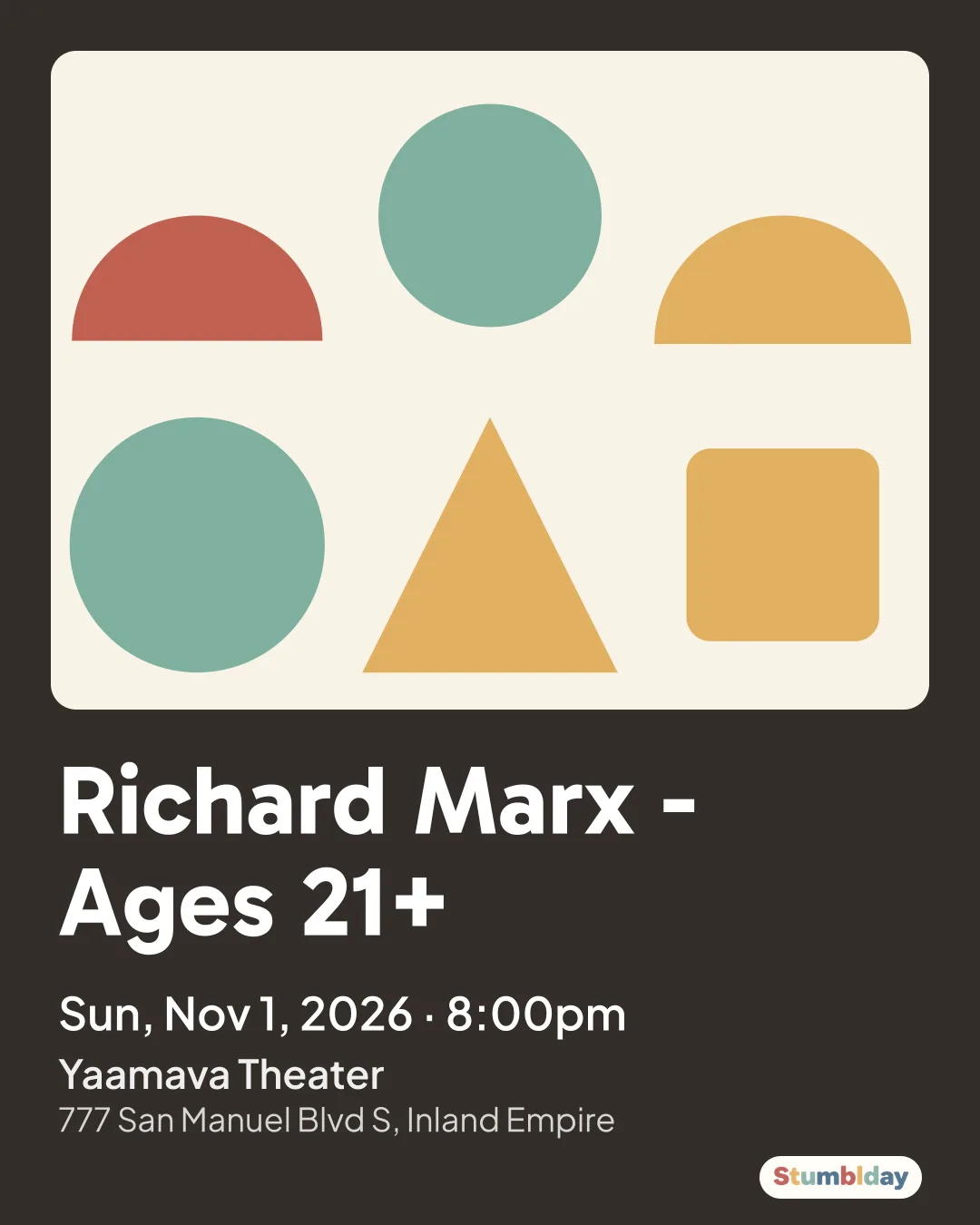 Flyer for Richard Marx - Ages 21+: Sun, Nov 1, 2026 · 8:00pm at Yaamava Theater