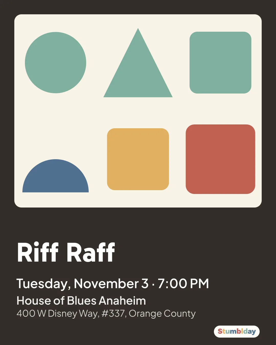 Flyer for Riff Raff: Tuesday, November 3 · 7:00 PM at House of Blues Anaheim