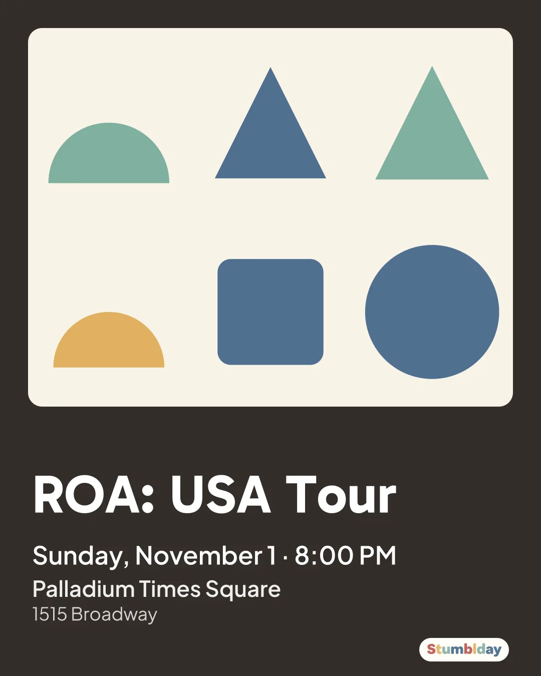 Flyer for ROA: USA Tour: Sunday, November 1 · 8:00 PM at Palladium Times Square