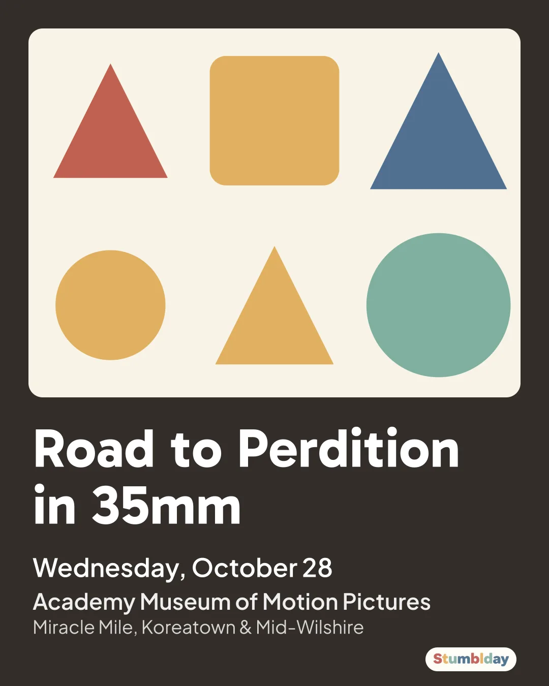 Flyer for Road to Perdition in 35mm: Wednesday, October 28 at Academy Museum of Motion Pictures
