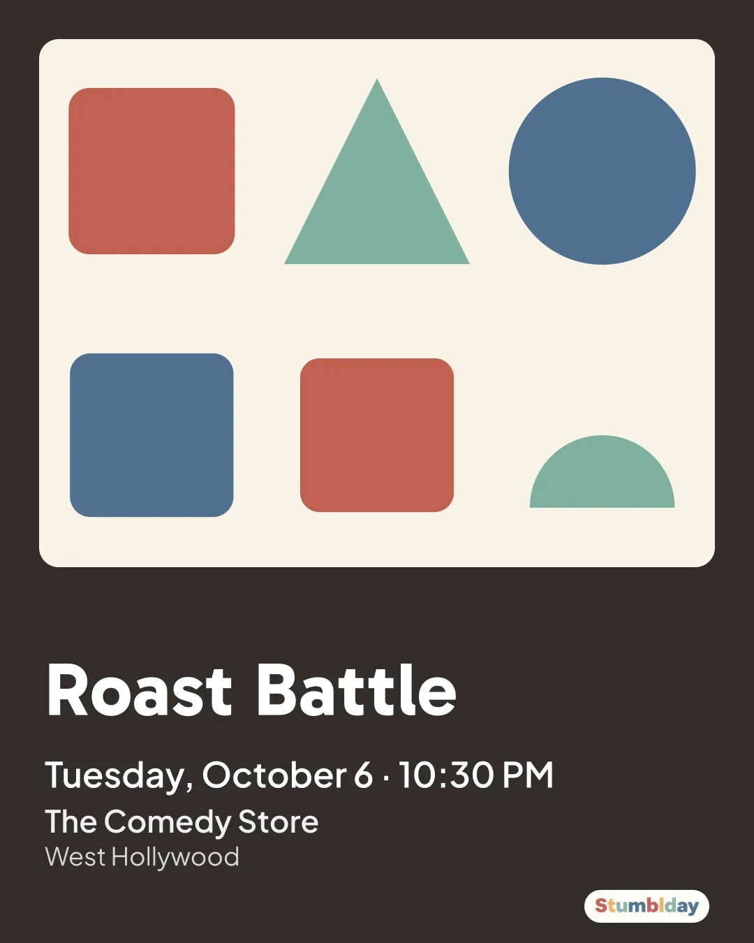 Flyer for Roast Battle: Tuesday, October 6 · 10:30 PM at The Comedy Store