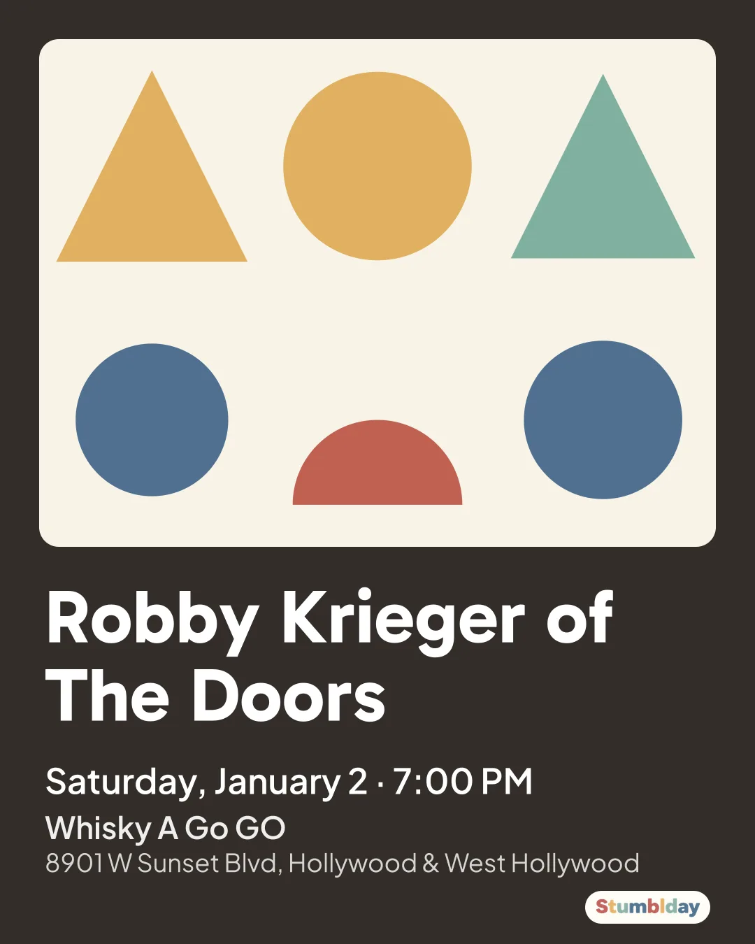 Flyer for Robby Krieger of The Doors: Saturday, January 2 · 7:00 PM at Whisky A Go GO